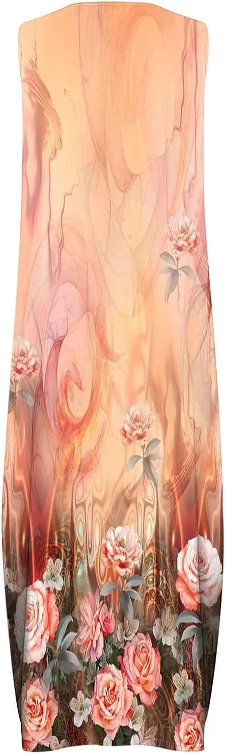 Ceboyel Womens Floral Summer Maxi Dress Flowy Casual Sundress Sleeveless Long Dresses Trendy Boho Ladies Clothing 2023