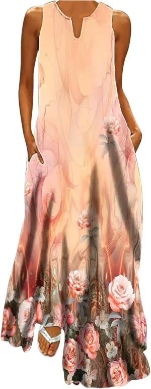 Ceboyel Womens Floral Summer Maxi Dress Flowy Casual Sundress Sleeveless Long Dresses Trendy Boho Ladies Clothing 2023