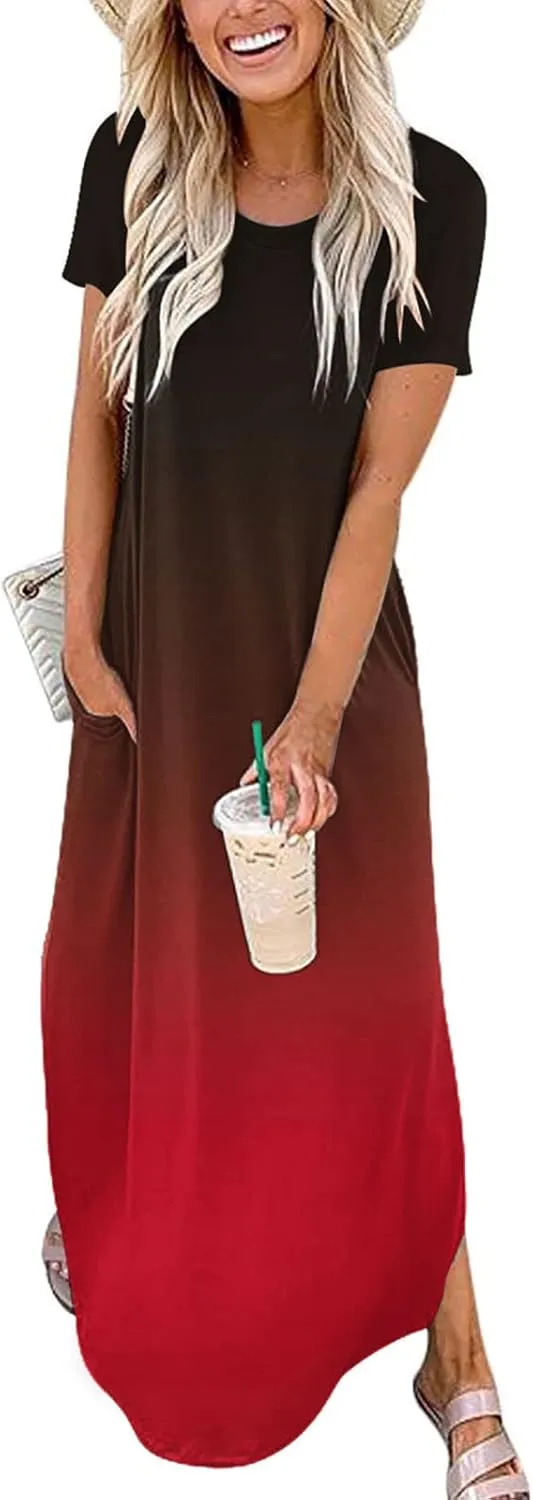 Ceboyel Women's Summer Dresses 2023 Casual Long Maxi Dress Short Sleeve Tshirt Dresses Boho Trendy Hawaiian Beach Clothing
