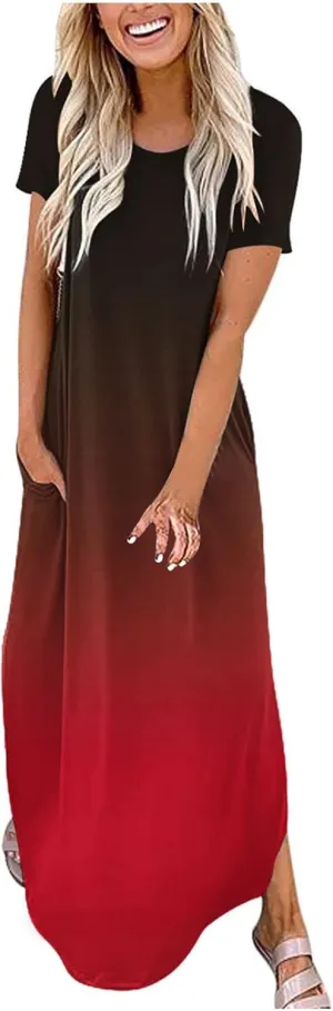 Ceboyel Women's Summer Dresses 2023 Casual Long Maxi Dress Short Sleeve Tshirt Dresses Boho Trendy Hawaiian Beach Clothing