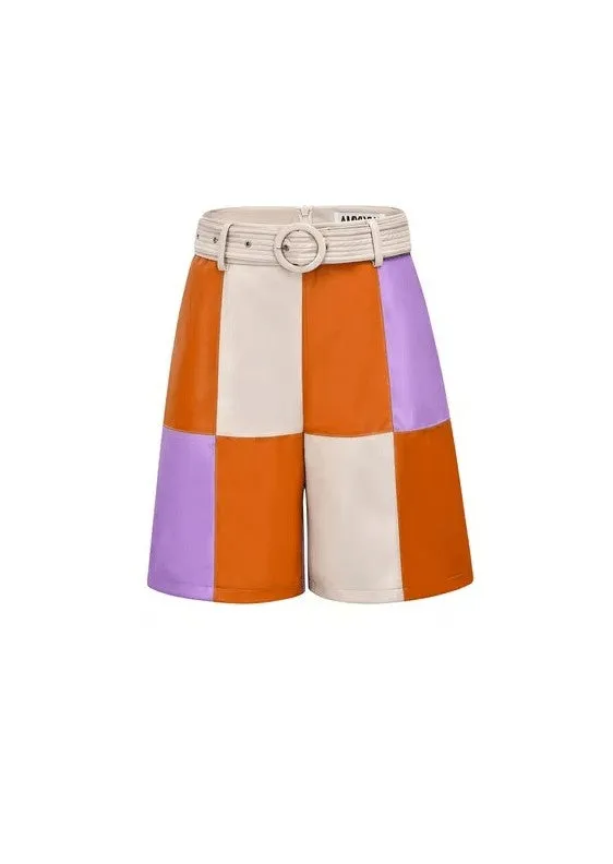 Checker multicolour faux-leather shorts