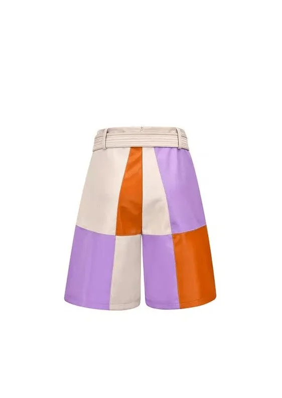Checker multicolour faux-leather shorts