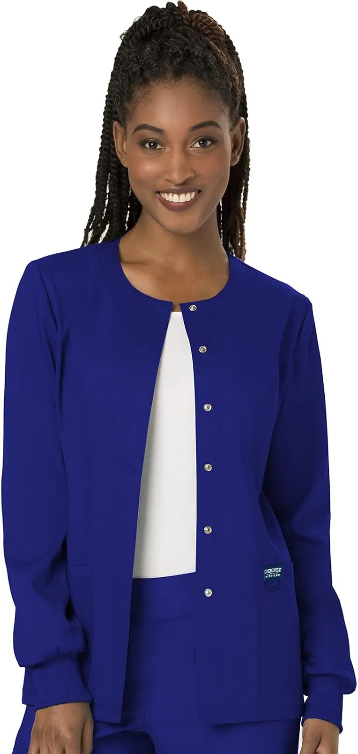 Cherokee Scrub Jackets For Woman, Snap Front with 3 Pockets & 2 way Stretch - WW310