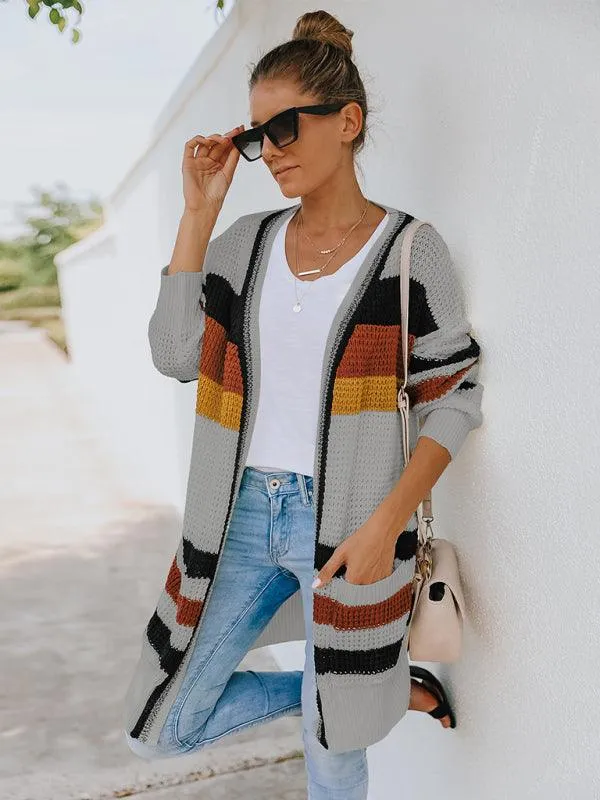 Chic Multi-Color Knit Cardigan for Women - Cozy Autumn-Winter Essential