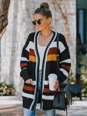 Chic Multi-Color Knit Cardigan for Women - Cozy Autumn-Winter Essential