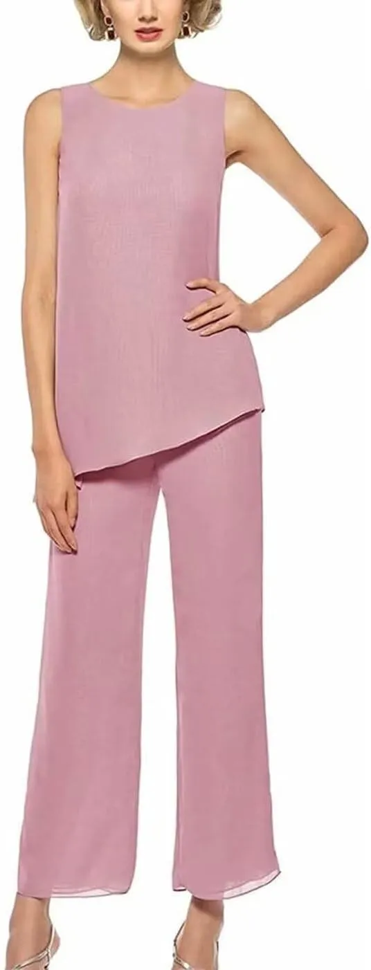 Chiffon 3 Pieces Mother of The Bride Pants Suits for Wedding Long Sleeves Evening Gown with Jacket Outfit Set
