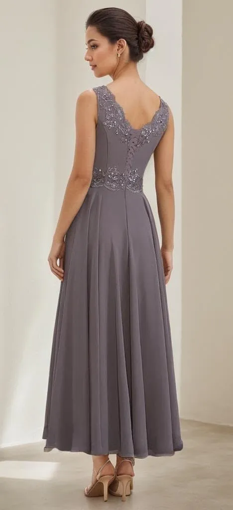 Chiffon Mother of The Bride Dresses for Wedding 2 Pieces Formal Dress with Jacket Lace Evening Party Gown