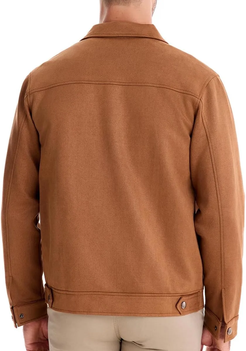 Classic Faux Suede Leather Jacket Men Turn Down Collar Lightweight Suede Men's Jackets