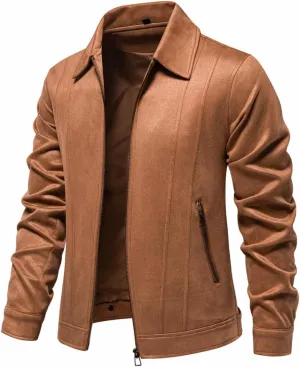 Classic Faux Suede Leather Jacket Men Turn Down Collar Lightweight Suede Men's Jackets
