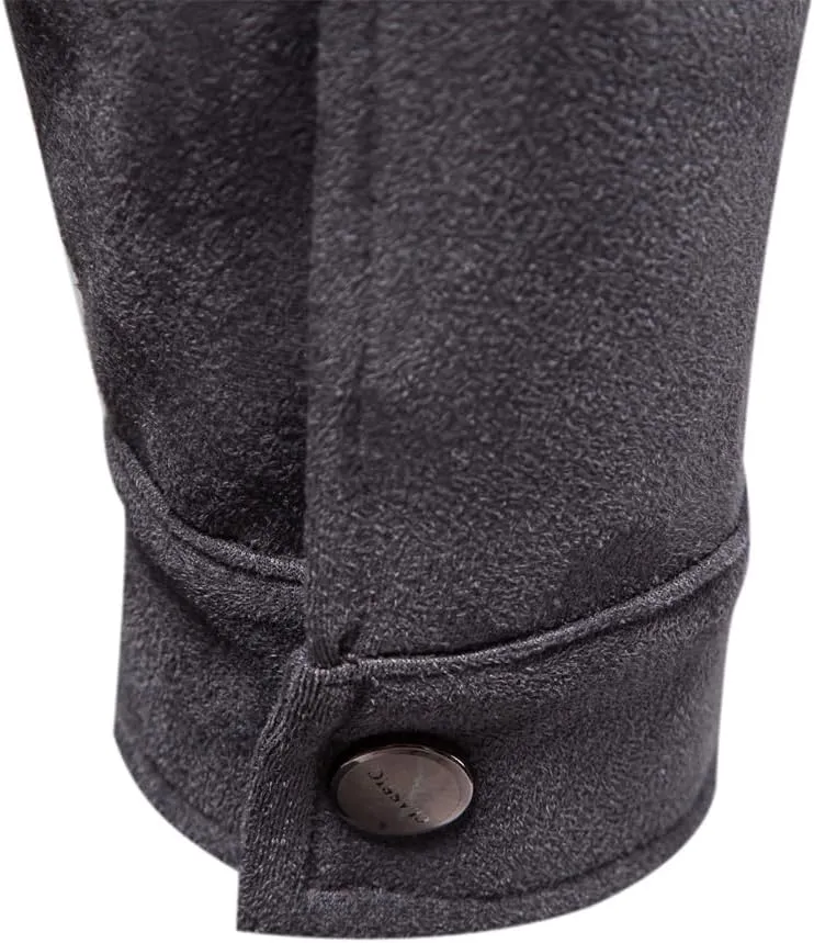 Classic Faux Suede Leather Jacket Men Turn Down Collar Lightweight Suede Men's Jackets