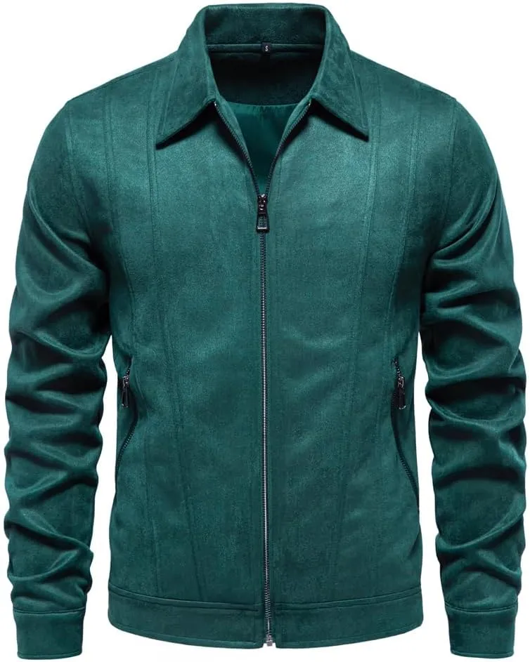 Classic Faux Suede Leather Jacket Men Turn Down Collar Lightweight Suede Men's Jackets