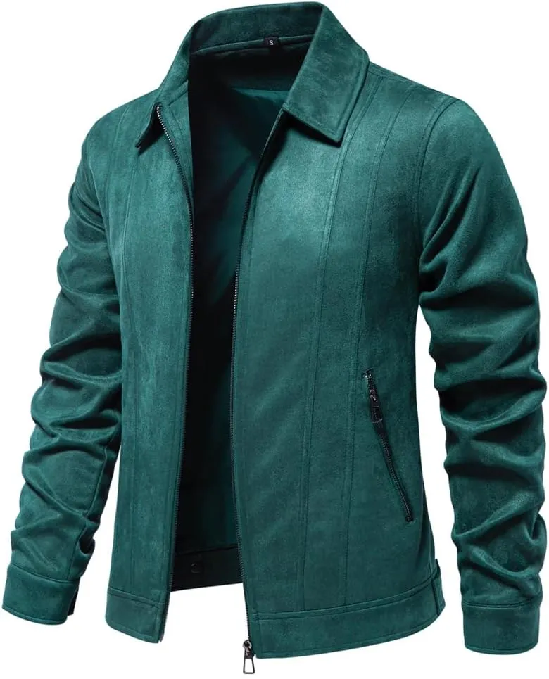 Classic Faux Suede Leather Jacket Men Turn Down Collar Lightweight Suede Men's Jackets