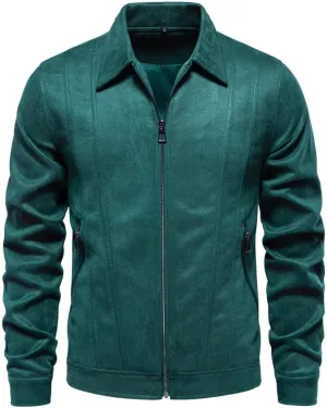 Classic Faux Suede Leather Jacket Men Turn Down Collar Lightweight Suede Men's Jackets