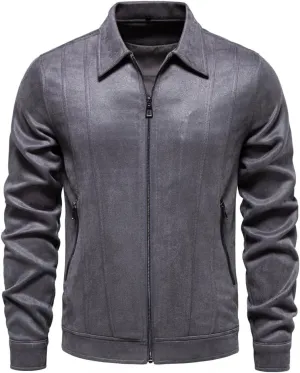 Classic Faux Suede Leather Jacket Men Turn Down Collar Lightweight Suede Men's Jackets