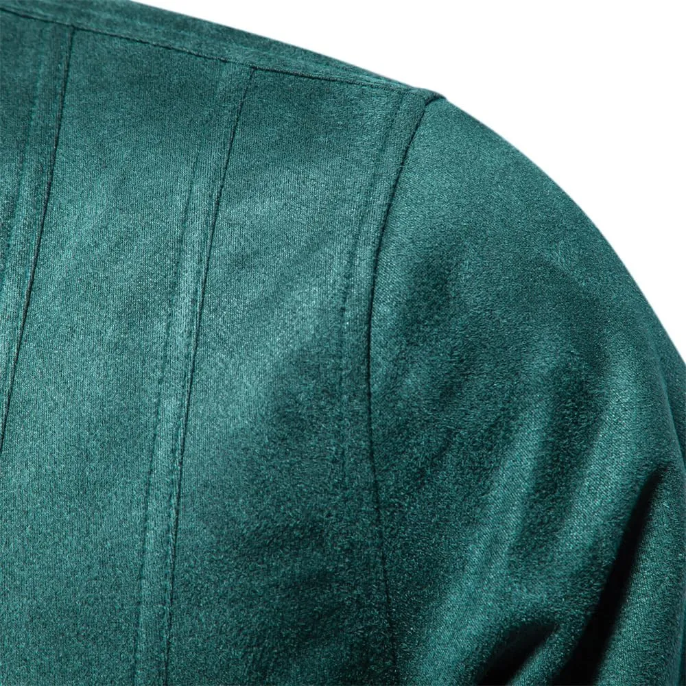 Classic Faux Suede Leather Jacket Men Turn Down Collar Lightweight Suede Men's Jackets