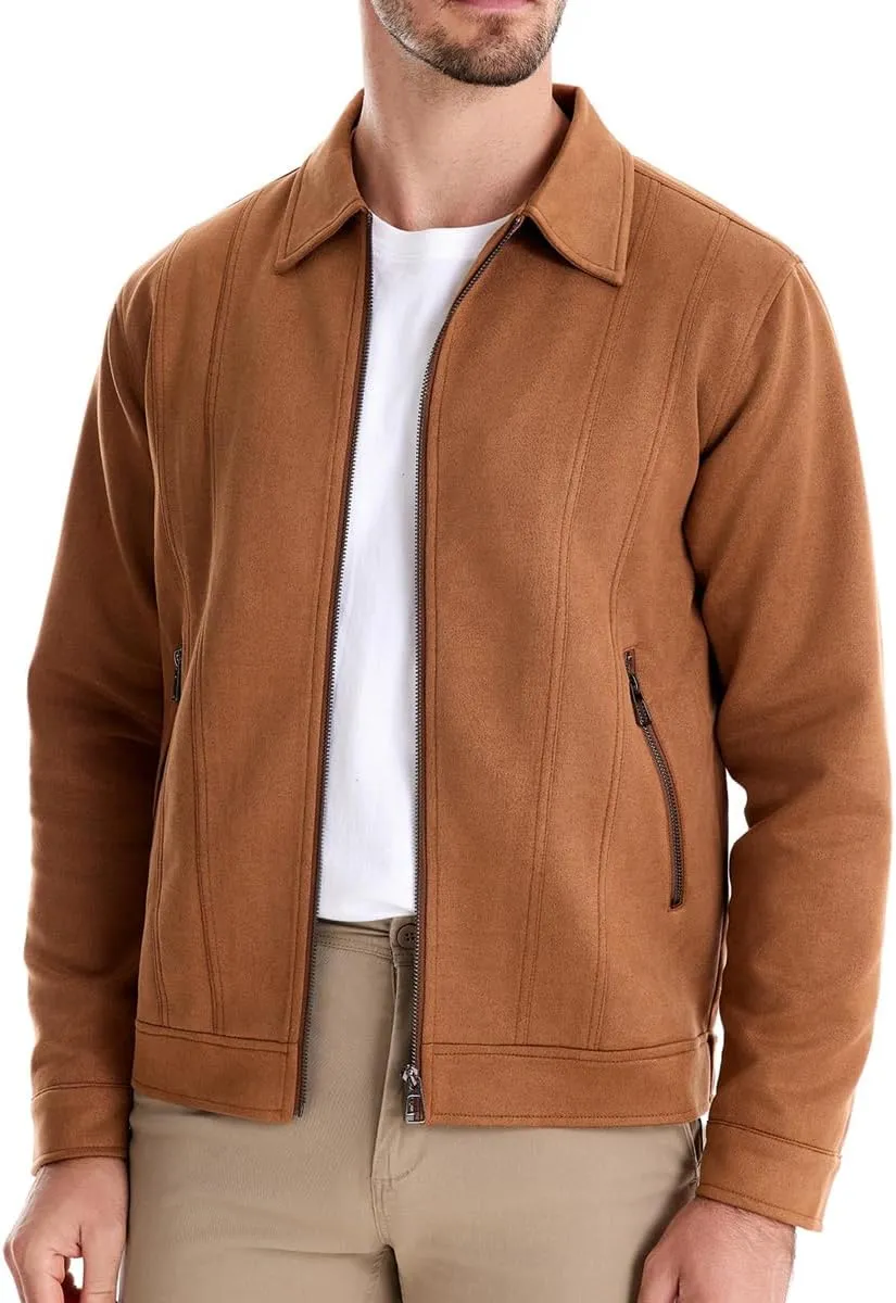 Classic Faux Suede Leather Jacket Men Turn Down Collar Lightweight Suede Men's Jackets