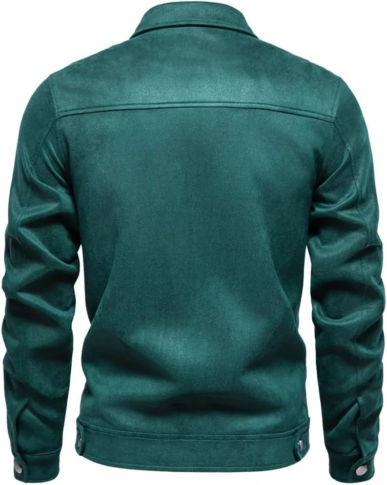 Classic Faux Suede Leather Jacket Men Turn Down Collar Lightweight Suede Men's Jackets