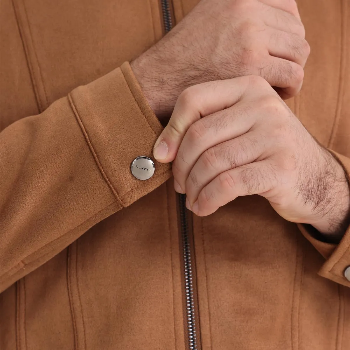 Classic Faux Suede Leather Jacket Men Turn Down Collar Lightweight Suede Men's Jackets