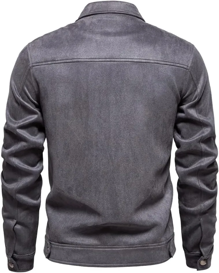 Classic Faux Suede Leather Jacket Men Turn Down Collar Lightweight Suede Men's Jackets