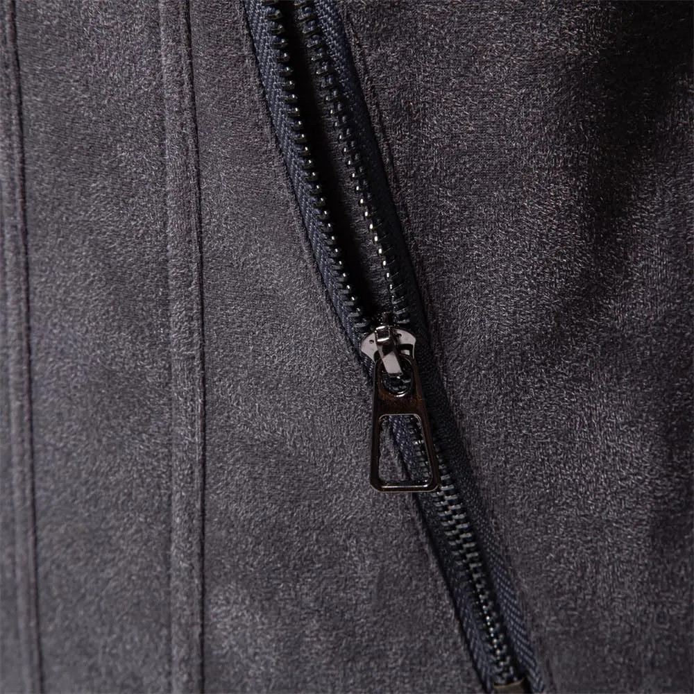 Classic Faux Suede Leather Jacket Men Turn Down Collar Lightweight Suede Men's Jackets