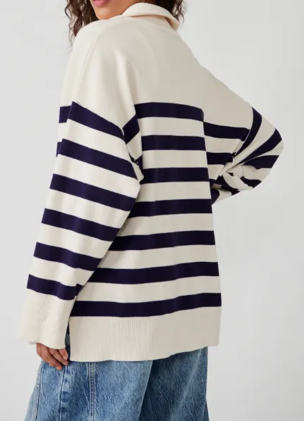 Coastal Stripe Pullover Champagne Navy Combo