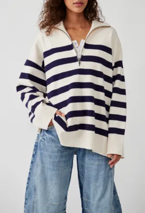 Coastal Stripe Pullover Champagne Navy Combo