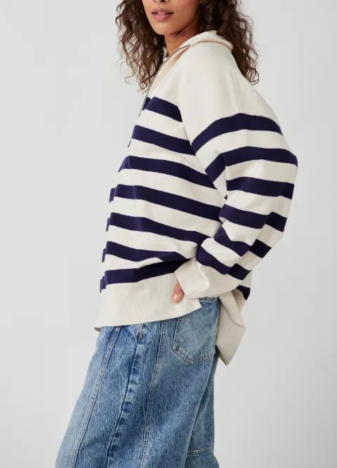 Coastal Stripe Pullover Champagne Navy Combo