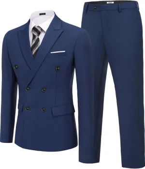 COOFANDY Men's 2 Piece Double Breasted Suits Slim Fit Tuxedo Jacket and Dress Pants Set for Wedding Business Prom