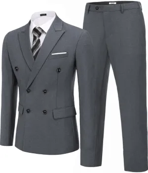 COOFANDY Men's 2 Piece Double Breasted Suits Slim Fit Tuxedo Jacket and Dress Pants Set for Wedding Business Prom