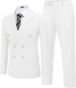 COOFANDY Men's 2 Piece Double Breasted Suits Slim Fit Tuxedo Jacket and Dress Pants Set for Wedding Business Prom