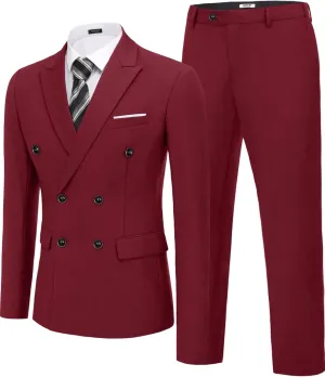 COOFANDY Men's 2 Piece Double Breasted Suits Slim Fit Tuxedo Jacket and Dress Pants Set for Wedding Business Prom