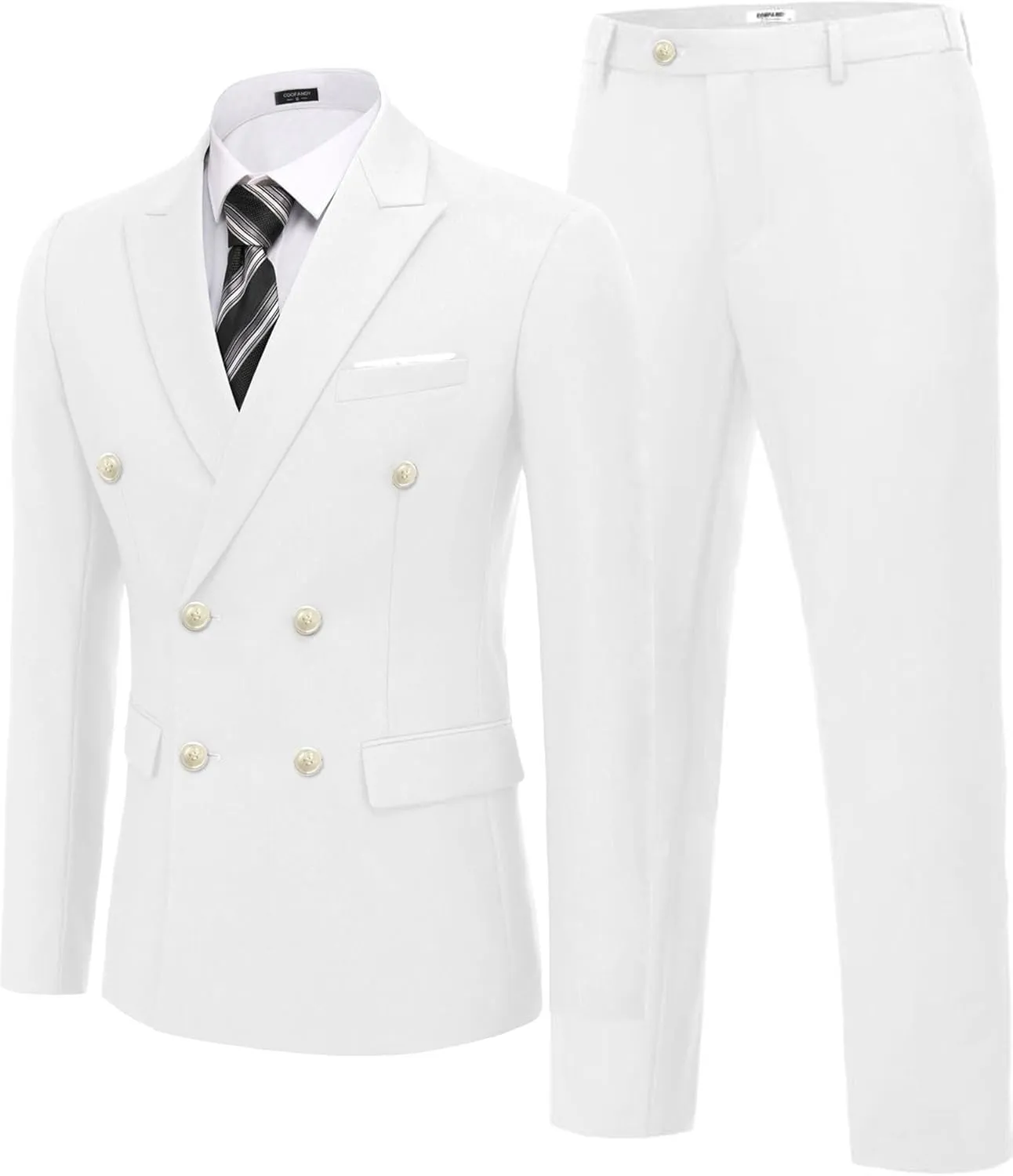 COOFANDY Men's 2 Piece Double Breasted Suits Slim Fit Tuxedo Jacket and Dress Pants Set for Wedding Business Prom