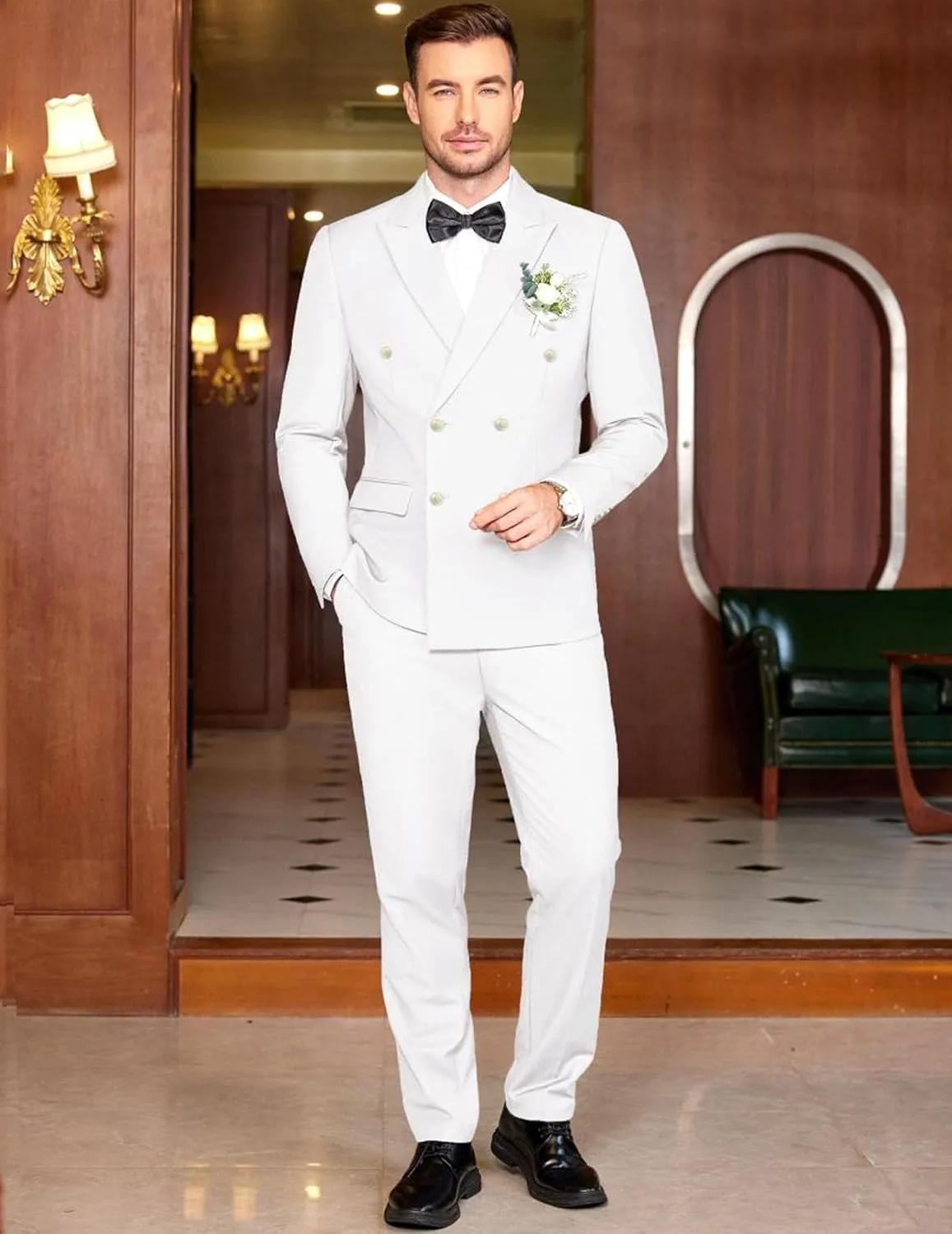 COOFANDY Men's 2 Piece Double Breasted Suits Slim Fit Tuxedo Jacket and Dress Pants Set for Wedding Business Prom