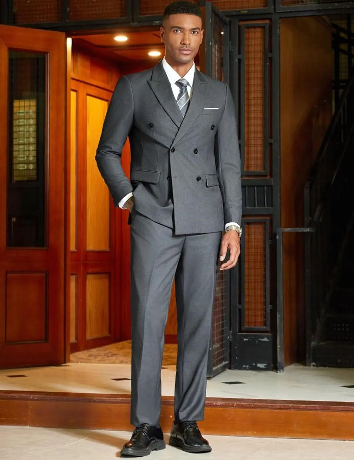 COOFANDY Men's 2 Piece Double Breasted Suits Slim Fit Tuxedo Jacket and Dress Pants Set for Wedding Business Prom