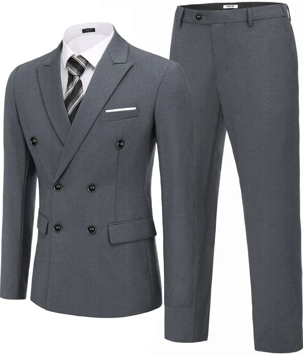 COOFANDY Men's 2 Piece Double Breasted Suits Slim Fit Tuxedo Jacket and Dress Pants Set for Wedding Business Prom