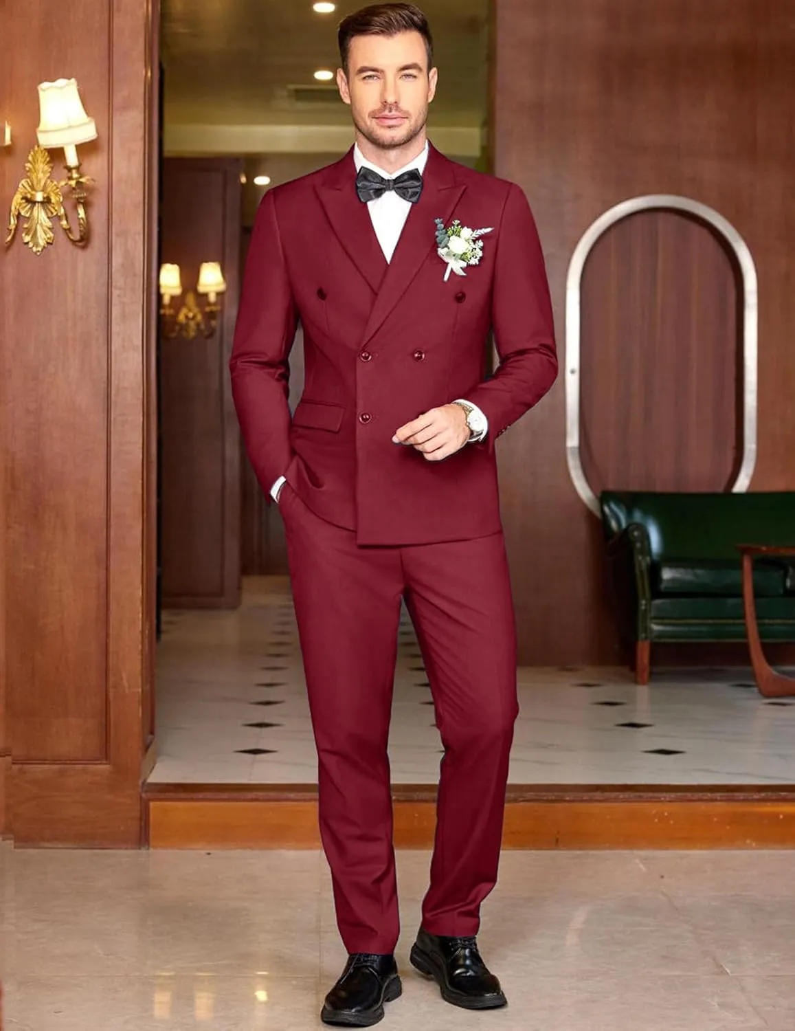 COOFANDY Men's 2 Piece Double Breasted Suits Slim Fit Tuxedo Jacket and Dress Pants Set for Wedding Business Prom