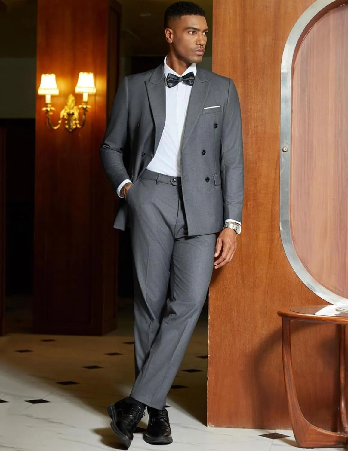 COOFANDY Men's 2 Piece Double Breasted Suits Slim Fit Tuxedo Jacket and Dress Pants Set for Wedding Business Prom