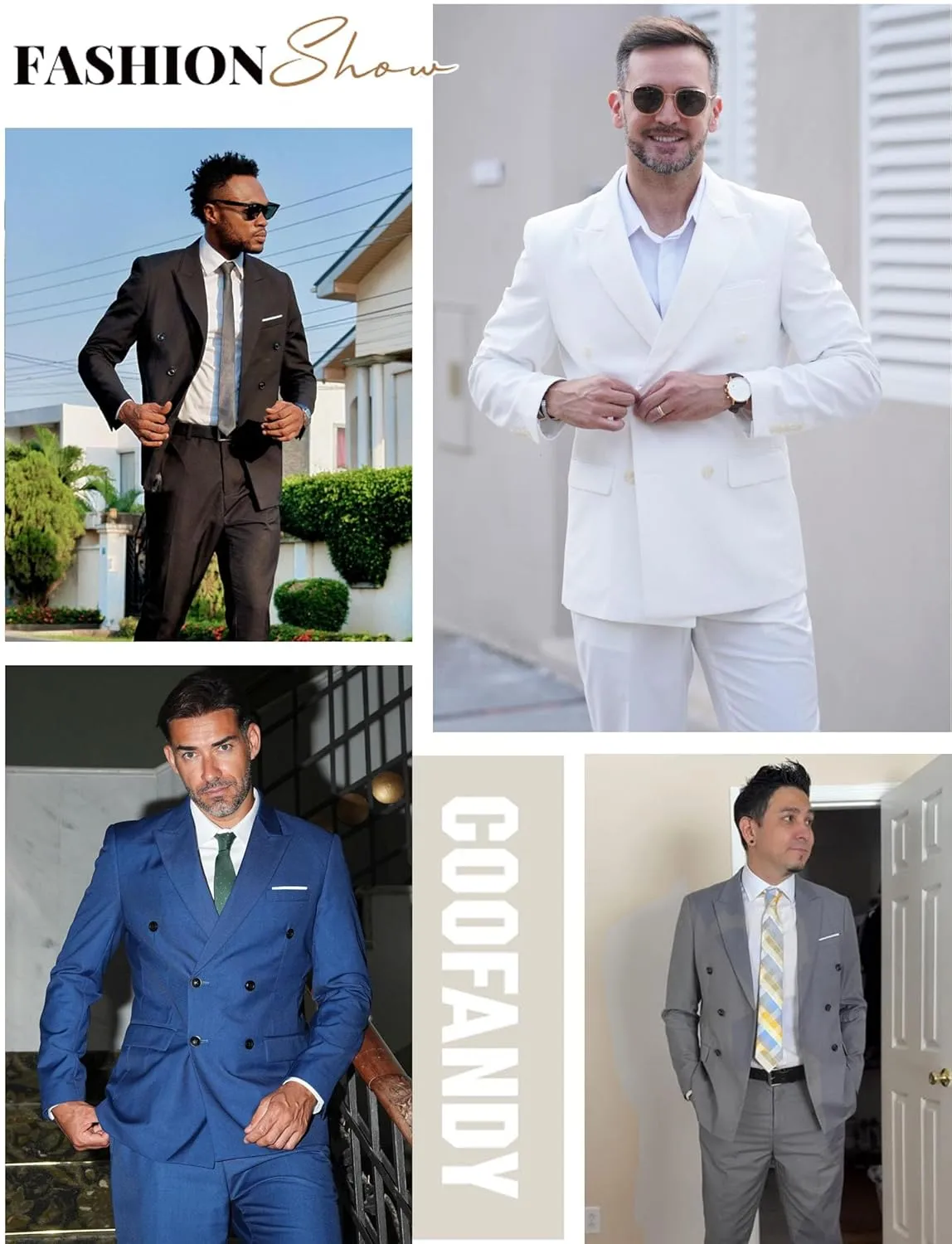 COOFANDY Men's 2 Piece Double Breasted Suits Slim Fit Tuxedo Jacket and Dress Pants Set for Wedding Business Prom