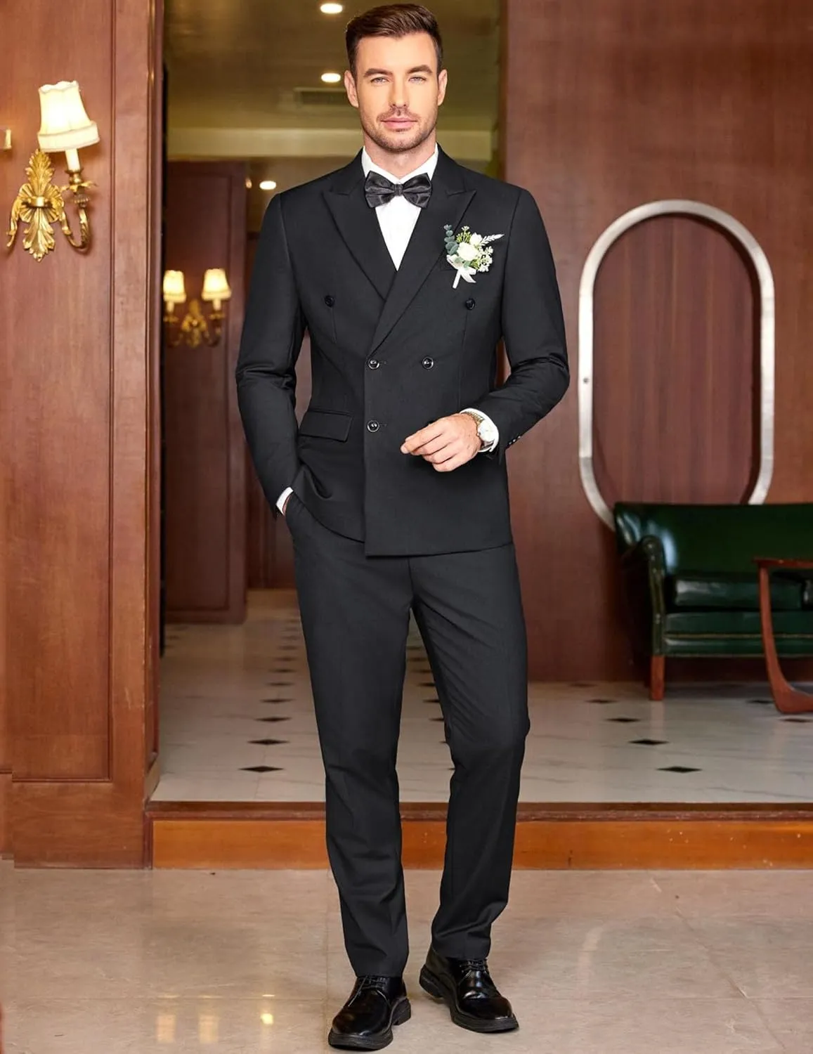 COOFANDY Men's 2 Piece Double Breasted Suits Slim Fit Tuxedo Jacket and Dress Pants Set for Wedding Business Prom