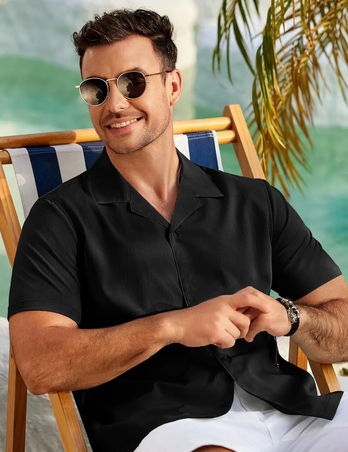 COOFANDY Mens 2025 Fashion Textured Shirts Short Sleeve Summer Beach Shirt Casual Button Down Shirts