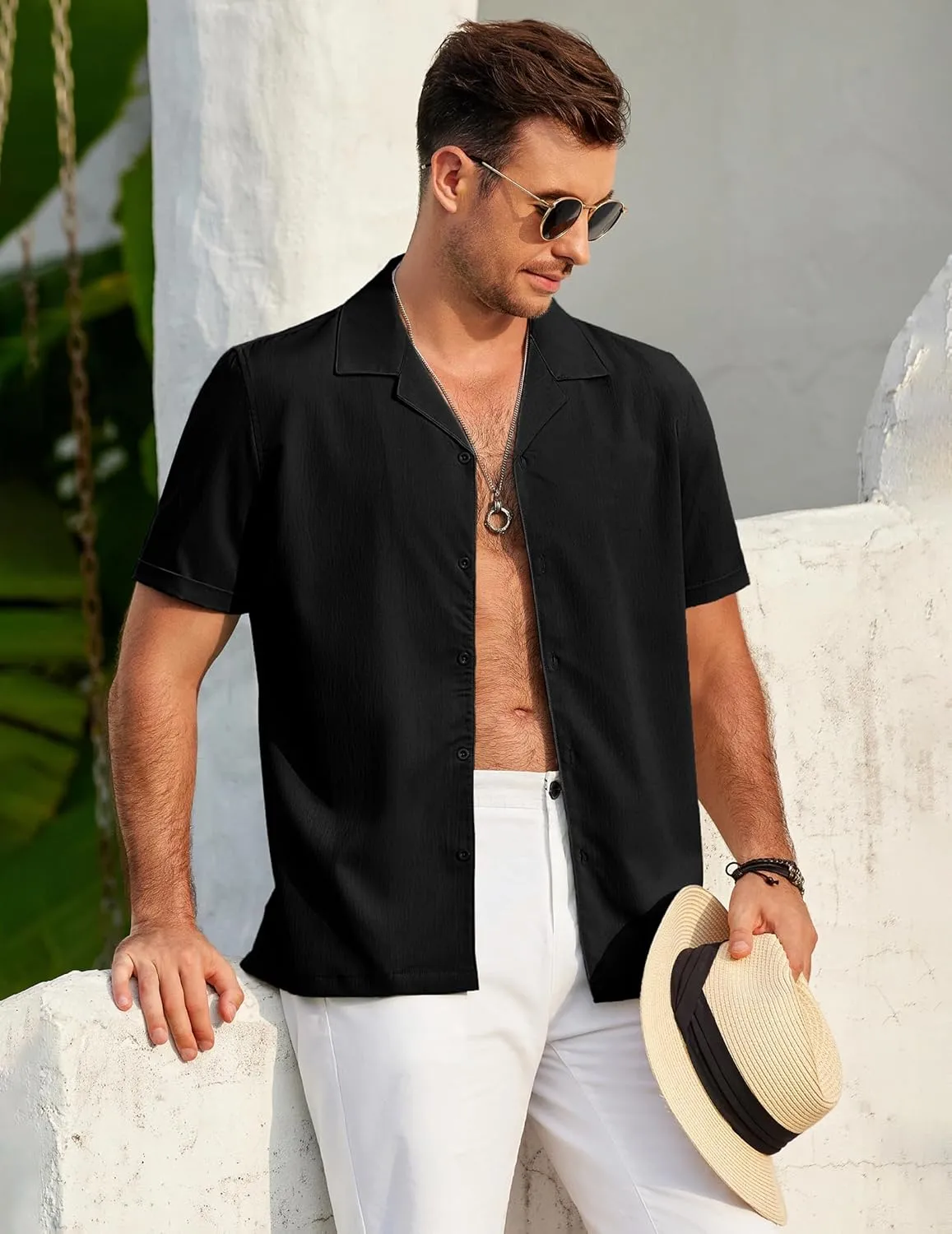 COOFANDY Mens 2025 Fashion Textured Shirts Short Sleeve Summer Beach Shirt Casual Button Down Shirts