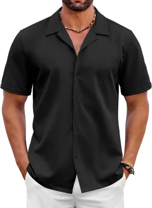 COOFANDY Mens 2025 Fashion Textured Shirts Short Sleeve Summer Beach Shirt Casual Button Down Shirts