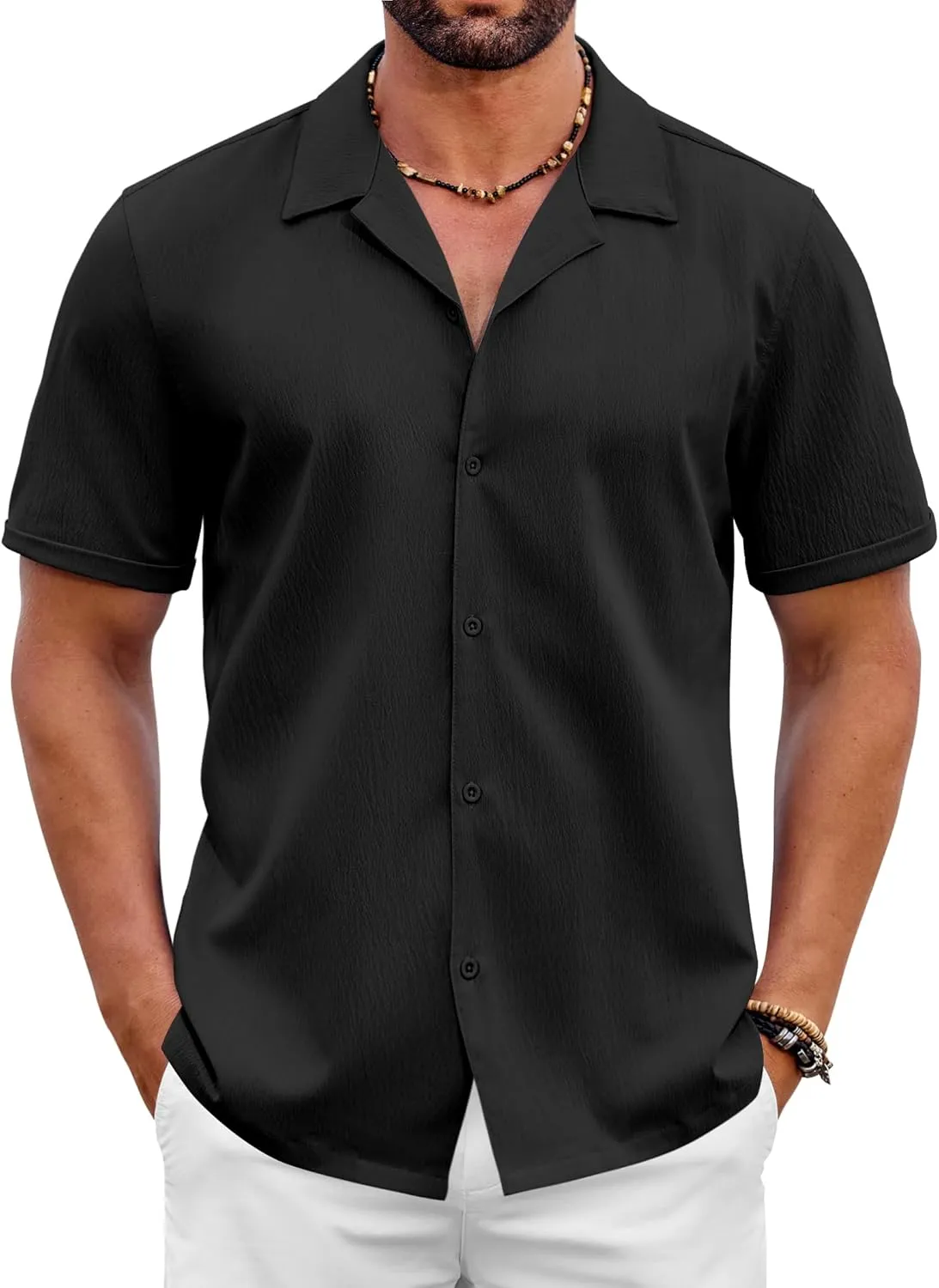 COOFANDY Mens 2025 Fashion Textured Shirts Short Sleeve Summer Beach Shirt Casual Button Down Shirts