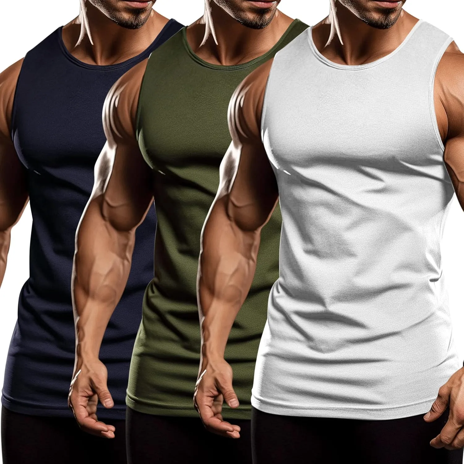 COOFANDY Men's 3 Pack Workout Tank Tops Sleeveless Gym Shirts Bodybuilding Fitness Muscle Tee Shirts