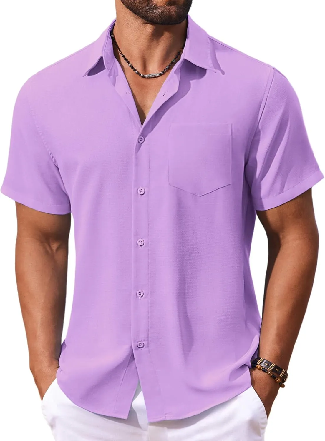 COOFANDY Men's Button Down Shirts Short Sleeve Casual Summer Shirts Beach Wedding Shirt with Pocket