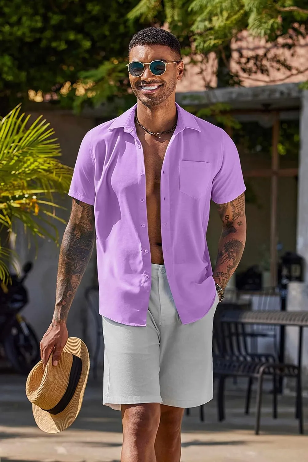 COOFANDY Men's Button Down Shirts Short Sleeve Casual Summer Shirts Beach Wedding Shirt with Pocket