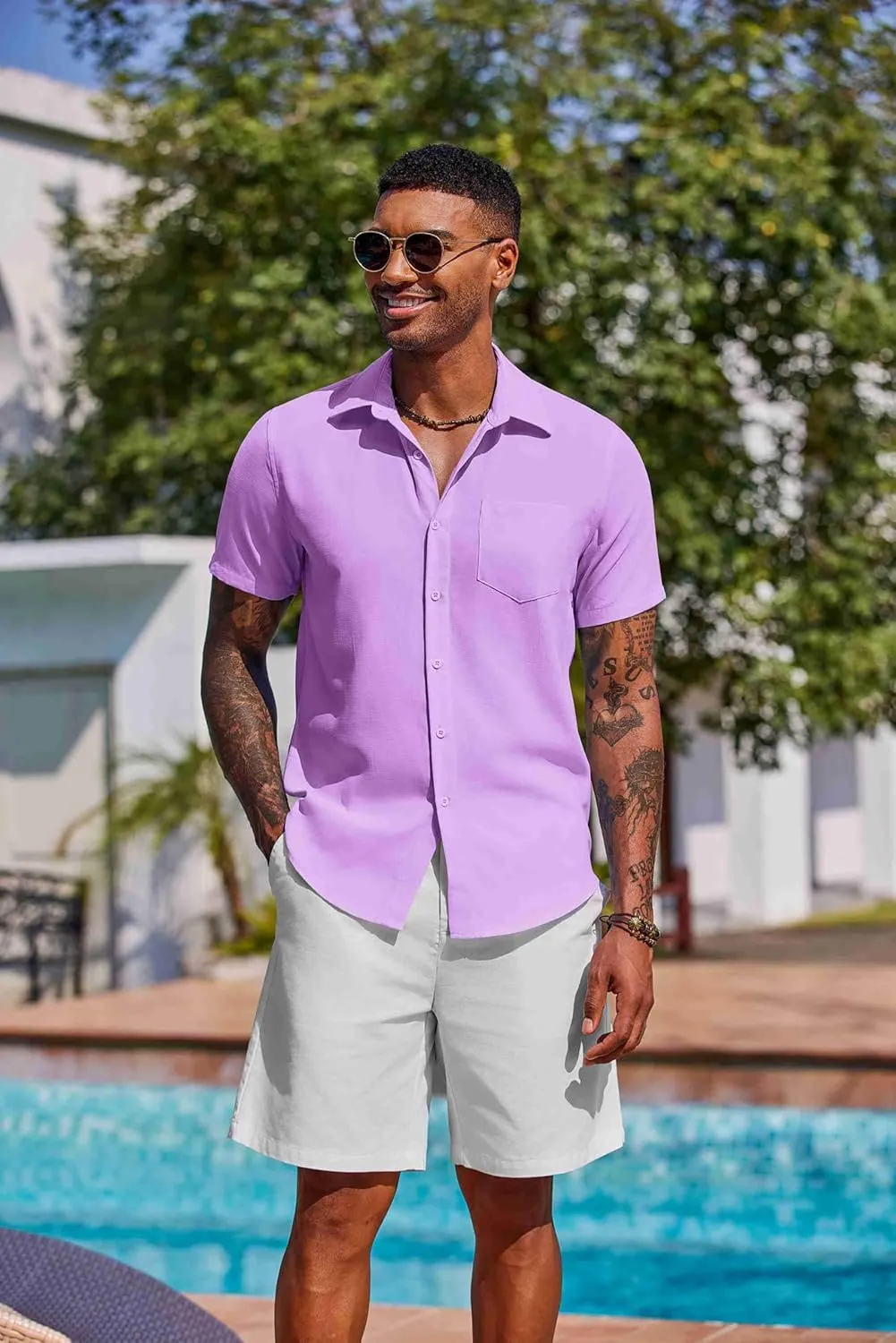 COOFANDY Men's Button Down Shirts Short Sleeve Casual Summer Shirts Beach Wedding Shirt with Pocket