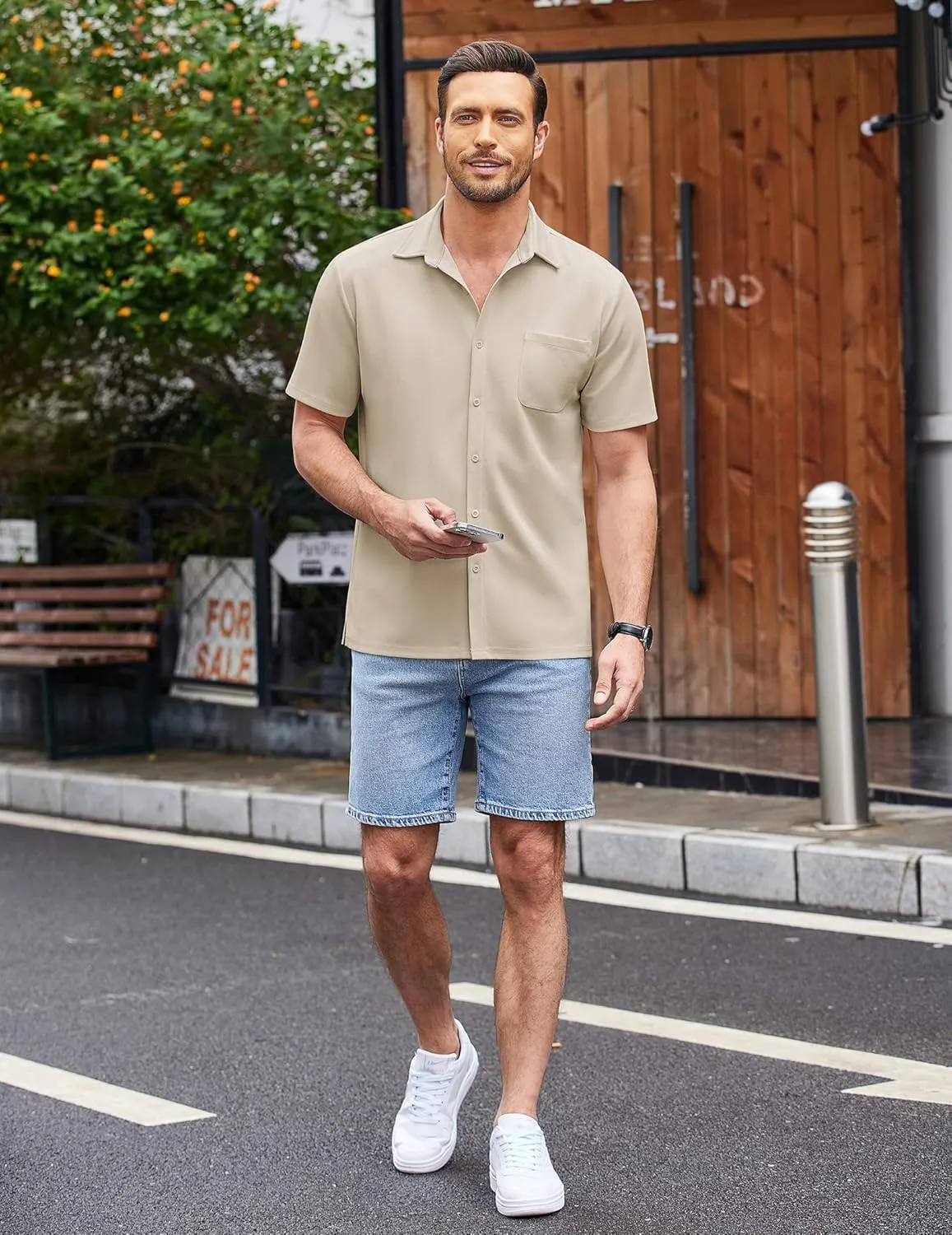 COOFANDY Men's Casual Button Down Shirts Short Sleeve Regular Fit Untucked Dress Shirts Knit Textured