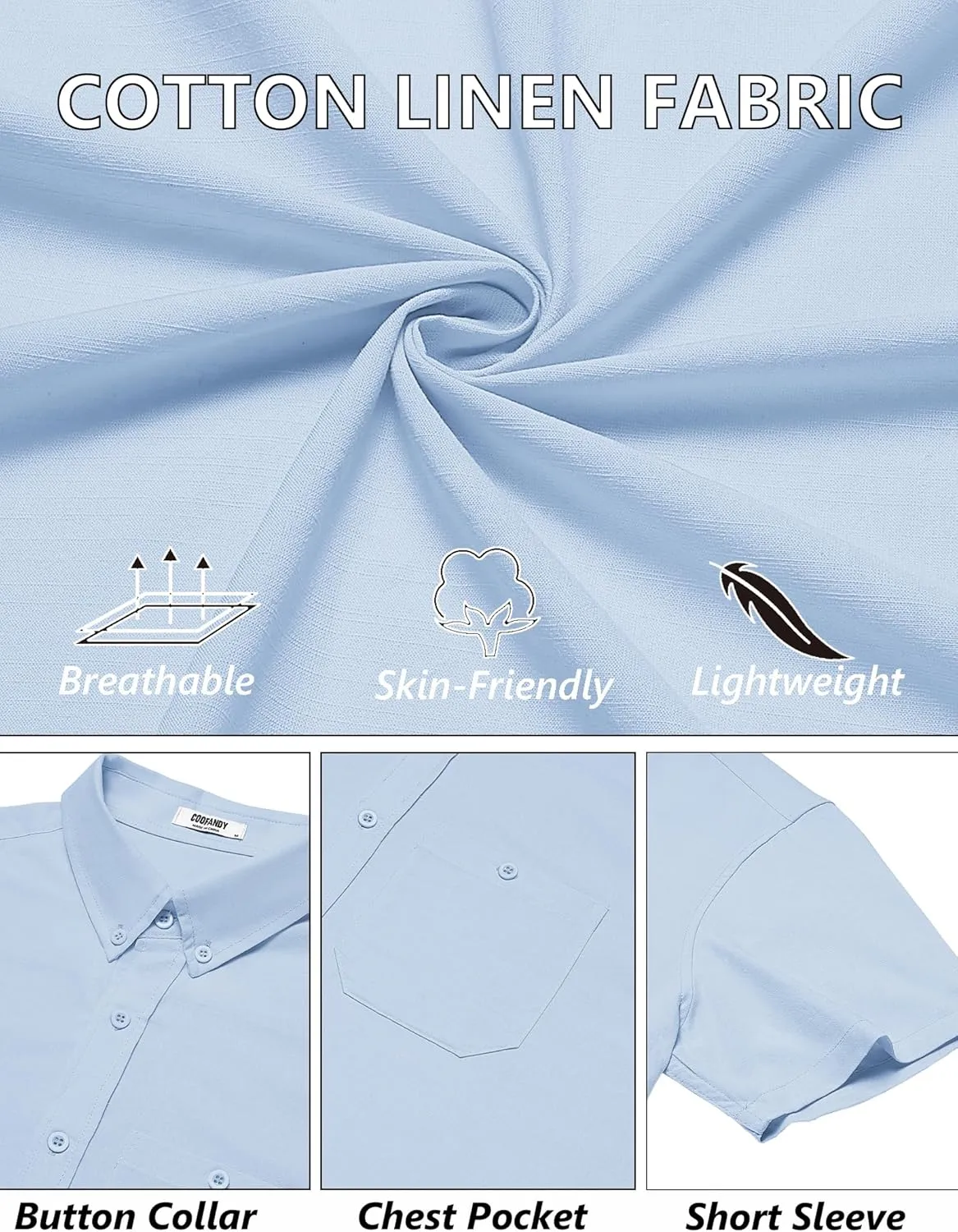 COOFANDY Men's Cotton Linen Shirts Short Sleeve Casual Shirts Summer Button Down Shirt Linen Beach Vacation Shirt