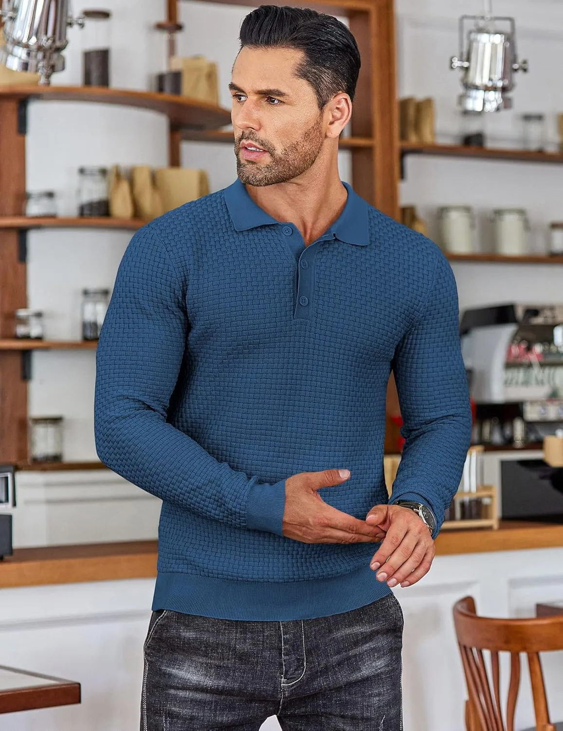 COOFANDY Men's Knit Polo Shirts Long Sleeve Sweater Polo Lightweight Fashion Casual Collared T Shirts